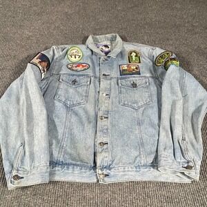 VTG Todays News Jacket Mens Large Blue Jean Denim Trucker Faded Patches Retro‎